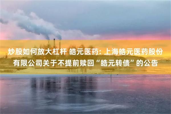 炒股如何放大杠杆 皓元医药: 上海皓元医药股份有限公司关于不提前赎回“皓元转债”的公告